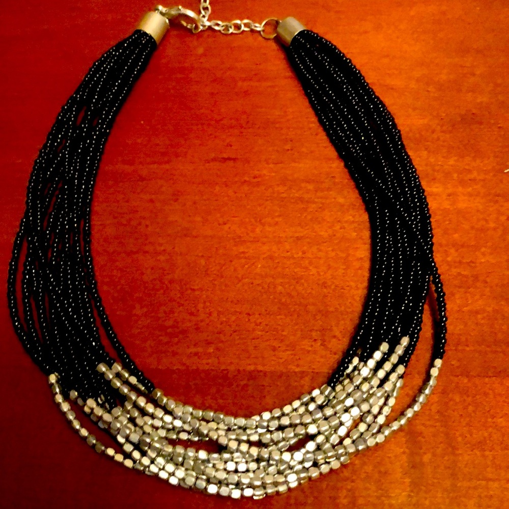 Silver and black beaded necklace